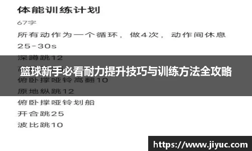 篮球新手必看耐力提升技巧与训练方法全攻略